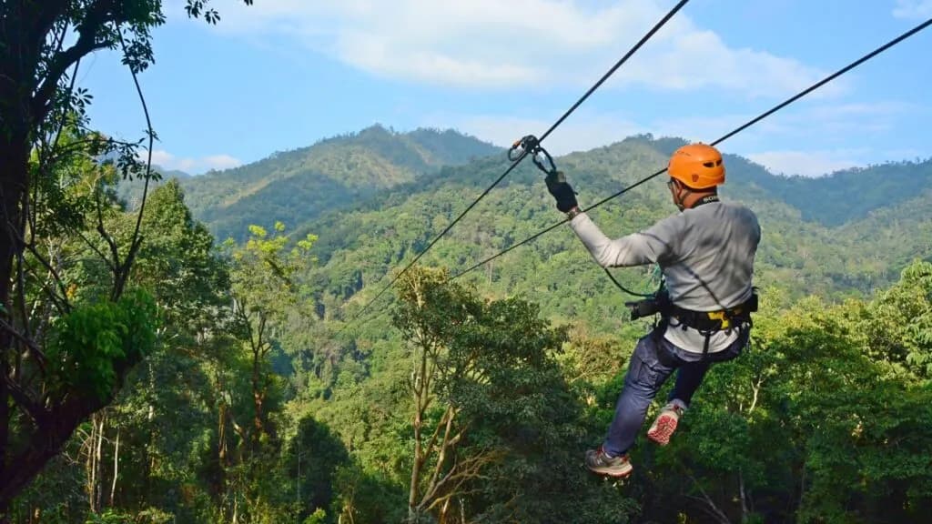 Scenic zipline ride in the mountains during a Chiangmai Go Tours excursion