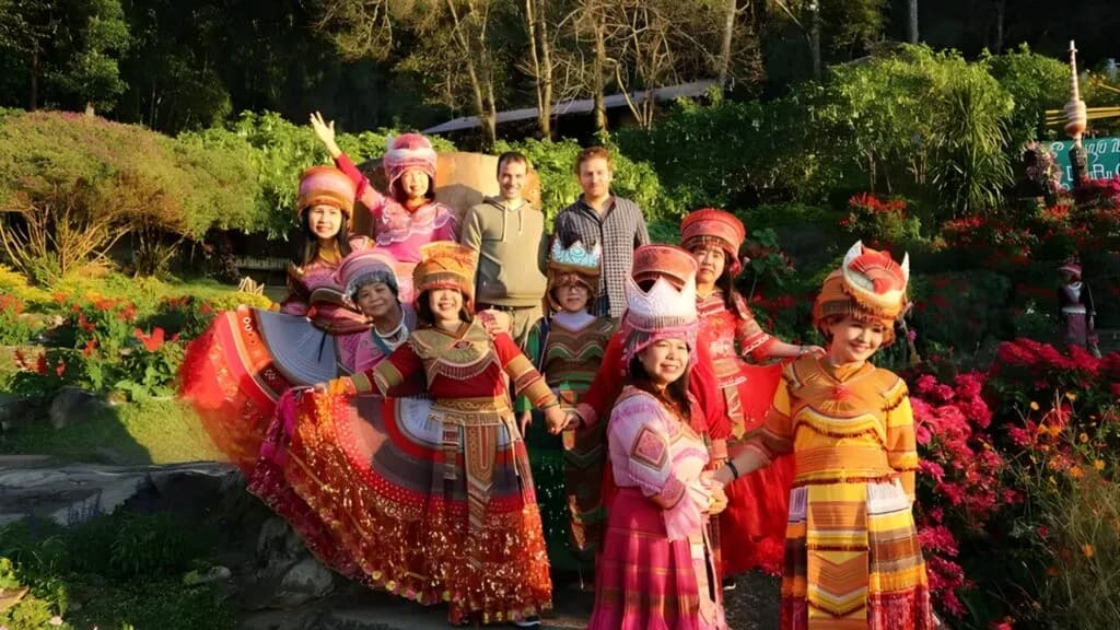Tourist taking picture with Hmong village locals Tour in Chiang Mai