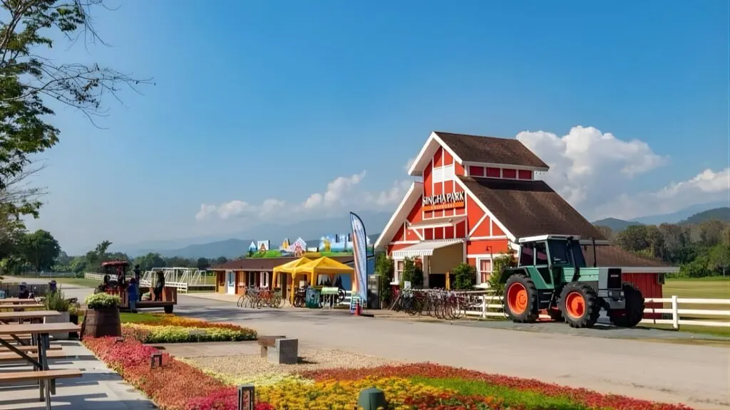 Singha Park Chiang Rai with colorful gardens and mountain views, a relaxing stop on a Chiangmai excursion and Chiang Rai day trip.