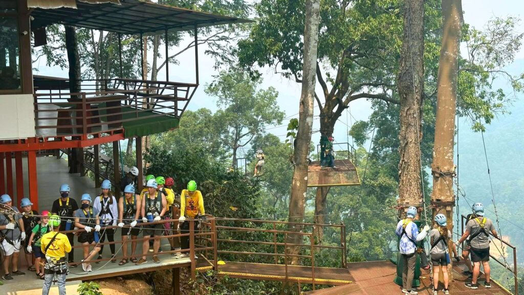 Group getting ready and instructed by guides for Chiangmai zipline excursion