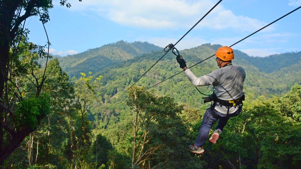 Scenic zipline ride in the mountains during a Chiangmai Go Tours excursion