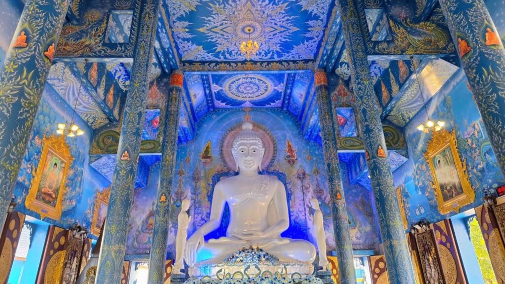 Magnificent interior of the Blue Temple in Chiang Rai - Discover beautiful temples on our Chiang Mai to Chiang Rai cultural tour.