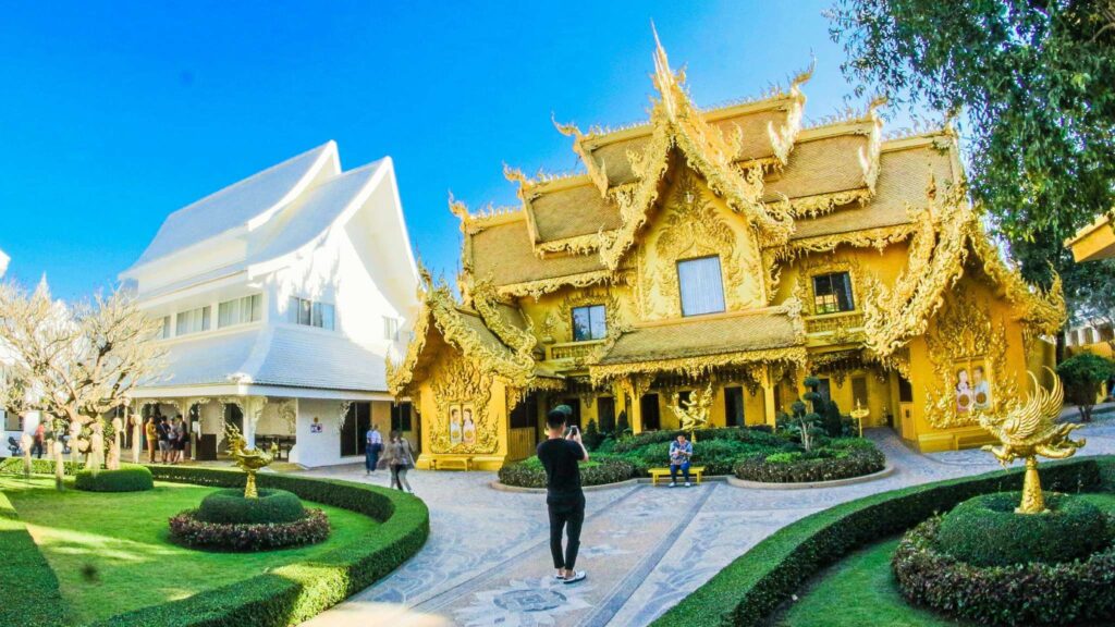 Golden building at Wat Rong Khun, White Temple’s restroom area in Chiang Rai