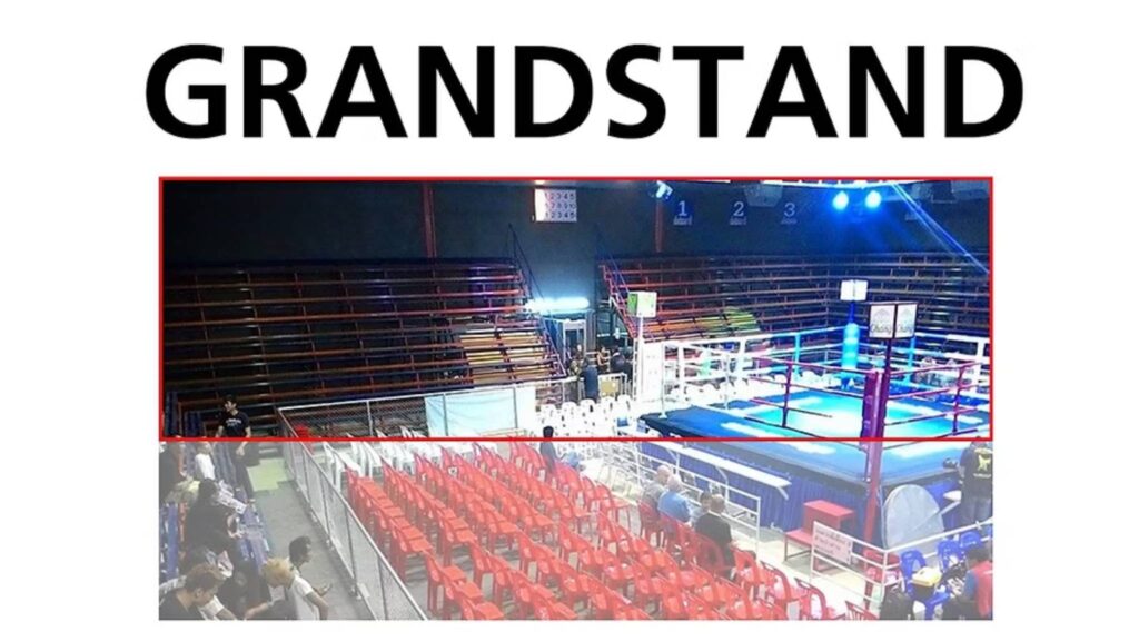 Grandstand seating at Chiang Mai Boxing Stadium – a great view for your Chiang Mai tour experience.