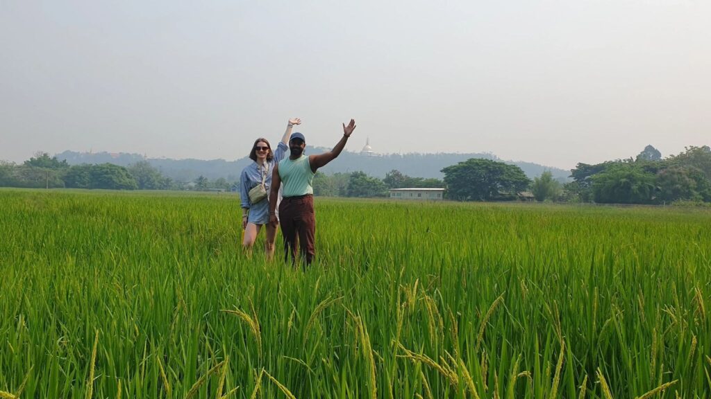 Guests practicing mindfulness meditation during a Chiang Mai wellness tour at a peaceful retreat center